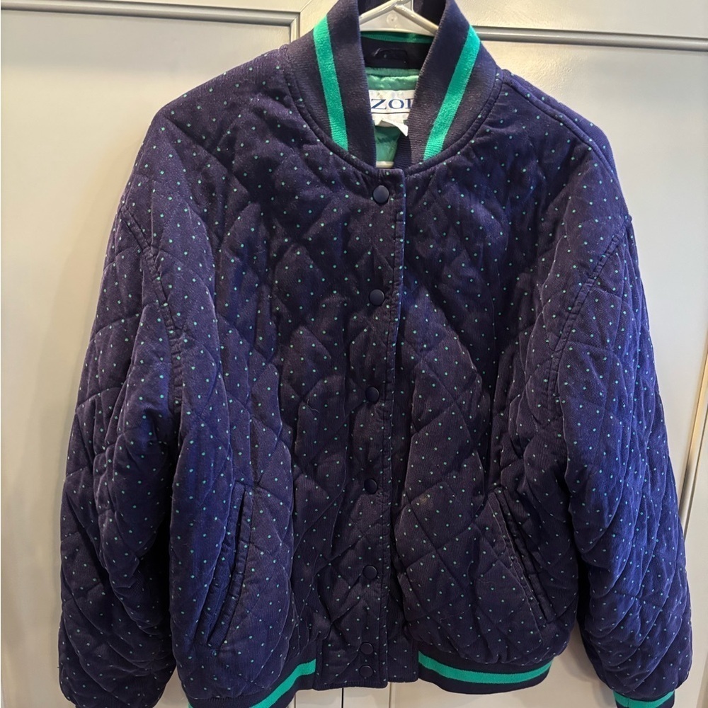 Vintage Izod Womens Quilted Corduory Bomber Jacket Polka Dot Size M